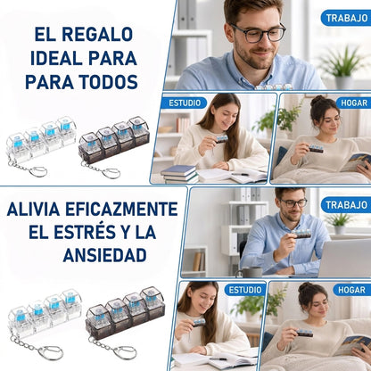 Llavero Antiestrés de Teclado Mecánico - Juguete Fidget con 4 Interruptores Clicky para Aliviar el Estrés